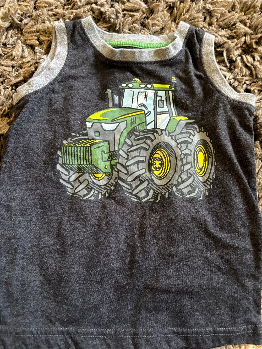 John Deere Black Tank Top with Green & Yellow Tractor Graphic
